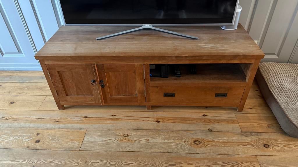 Teakhouten tv meubel, Huis en Inrichting, Kasten | Televisiemeubels, Ophalen, Gebruikt, 100 tot 150 cm, Teakhout