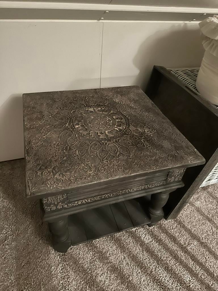 Handbewerkte Bijzettafel 50x50 met Dienblad, 45 tot 60 cm, Minder dan 55 cm, Gebruikt, Vierkant