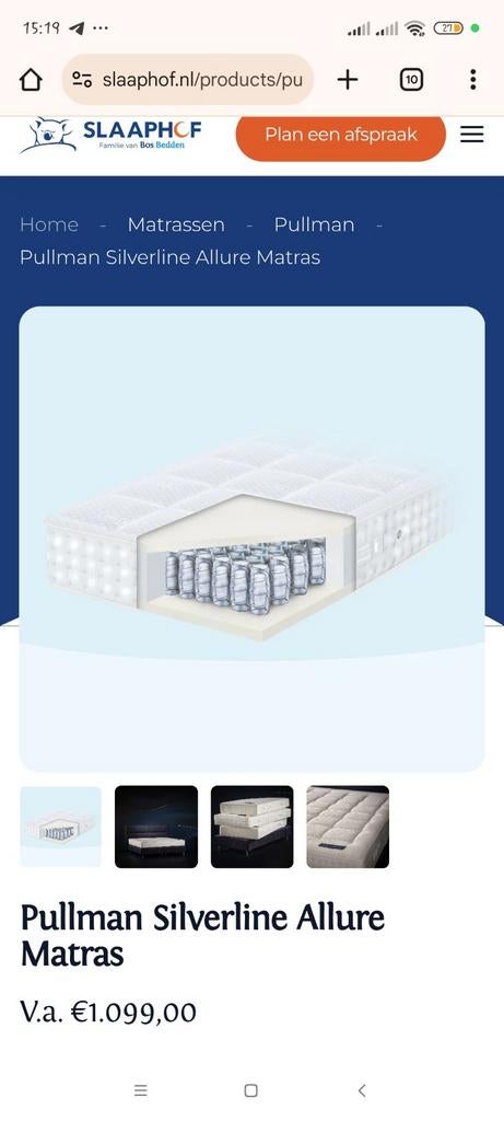 Pullman Silverline ZGAN Matras 90x200 - comfortabel!, 90 cm, Eenpersoons, Ophalen of Verzenden, Zo goed als nieuw