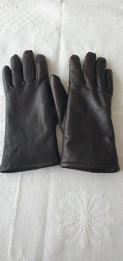 Elegante d-bruin leer & bontgevoerde dameshandschoenen, Ophalen of Verzenden, Zo goed als nieuw, Maat 38/40 (M), Handschoenen