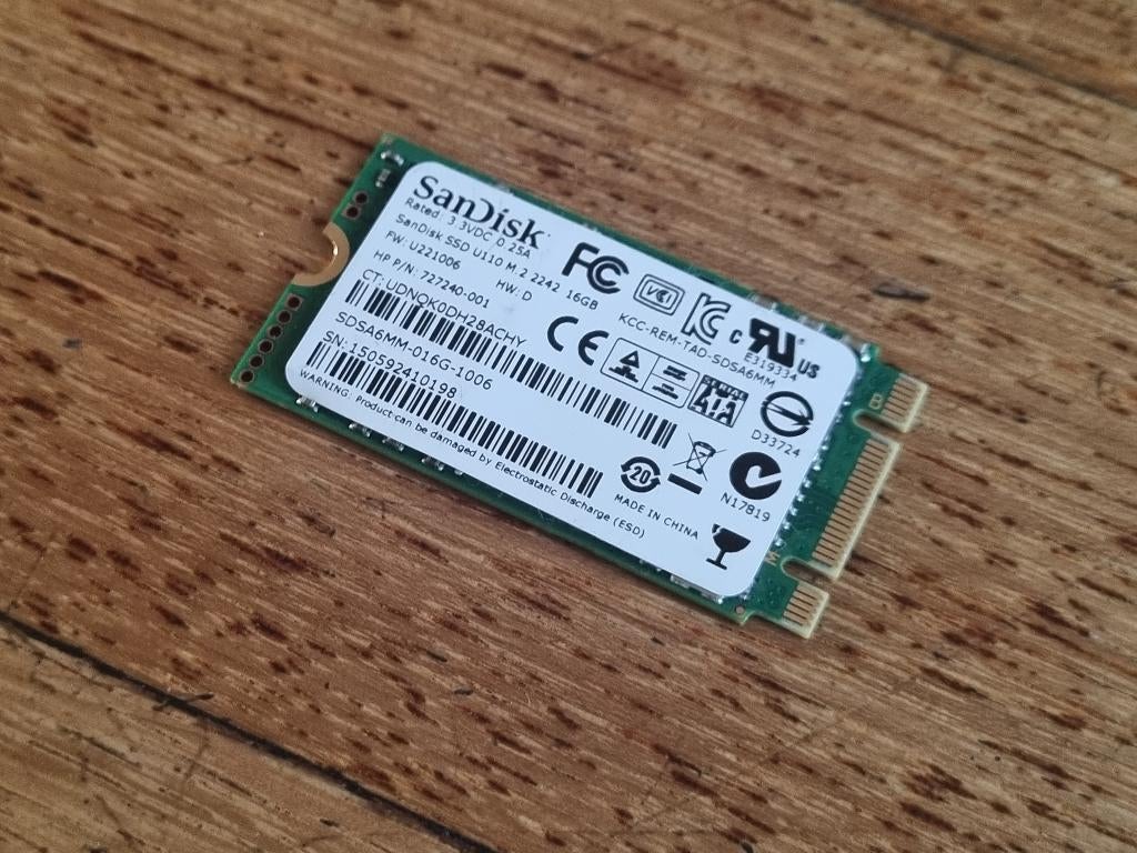 SanDisk M.2 SSD U110, maat 2242, 16GB, ZGAN, Ophalen, Intern, SSD, SanDisk