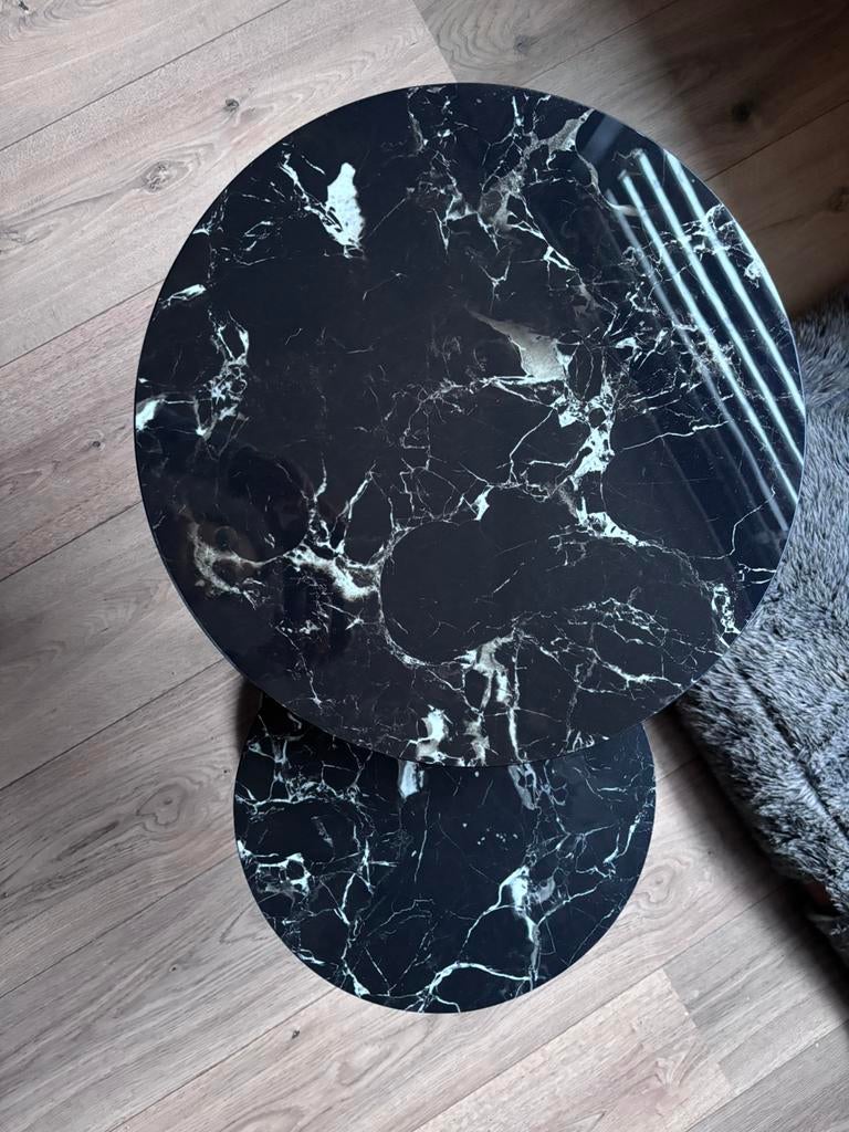 Marmeren bijzet tafeltjes/salontafeltjes., Huis en Inrichting, Tafels | Salontafels, Ophalen, 50 tot 100 cm, Rond, Zo goed als nieuw