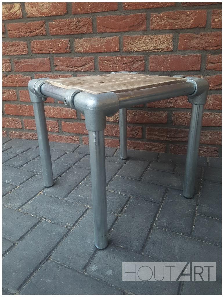Nachtkastje steigerbuis met gebruikt steigerhout, Minder dan 45 cm, Metaal of Aluminium, Info@hout-art.nl, Nieuw