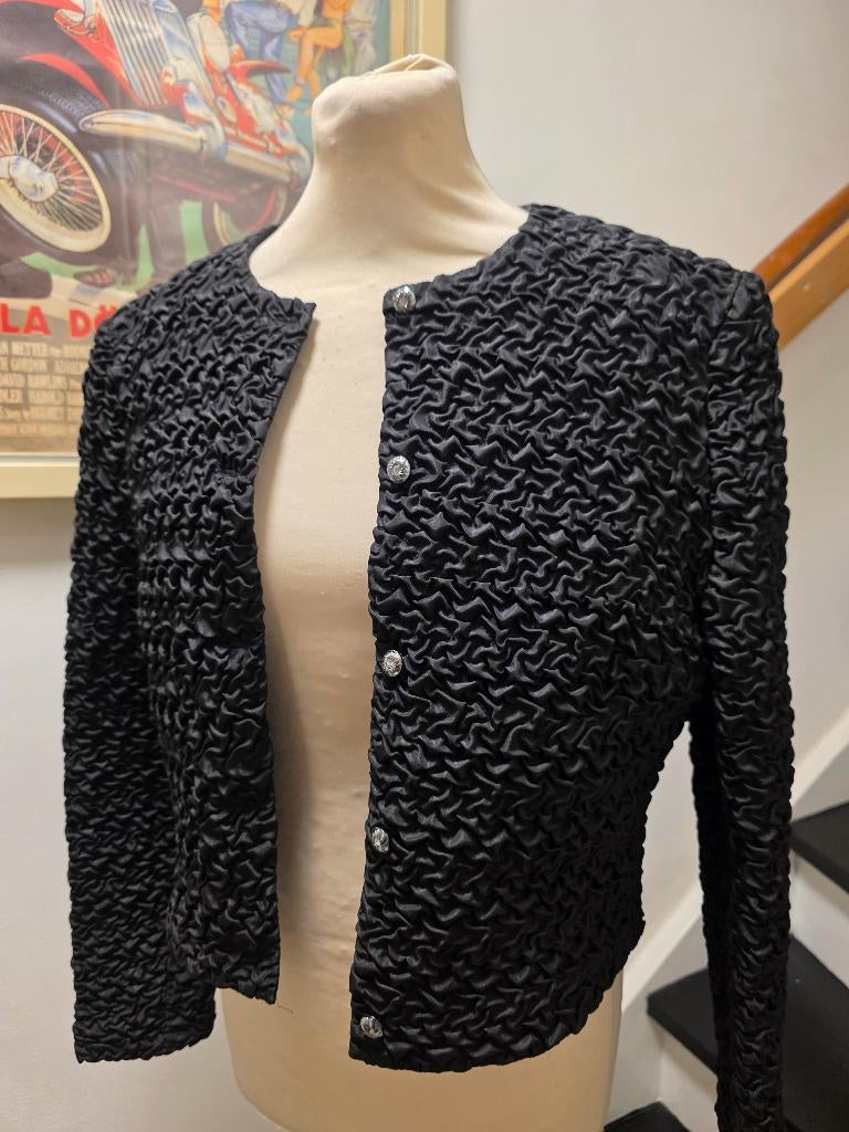 YV7467: Vintage 80's Vera Mont Crop Jacket Jas, Maat 38/40 (M), Zwart, Ophalen of Verzenden, Jasje