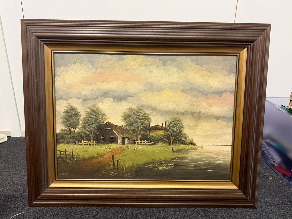 Schilderij: Boerderijlandschap met water, Antiek en Kunst, Ophalen