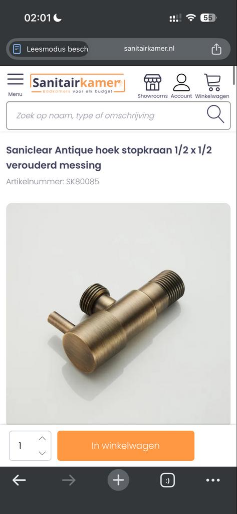 Nieuwe Saniclear Verouderd Messing Stopkraan, Ophalen of Verzenden, Nieuw, Koper, Kraan