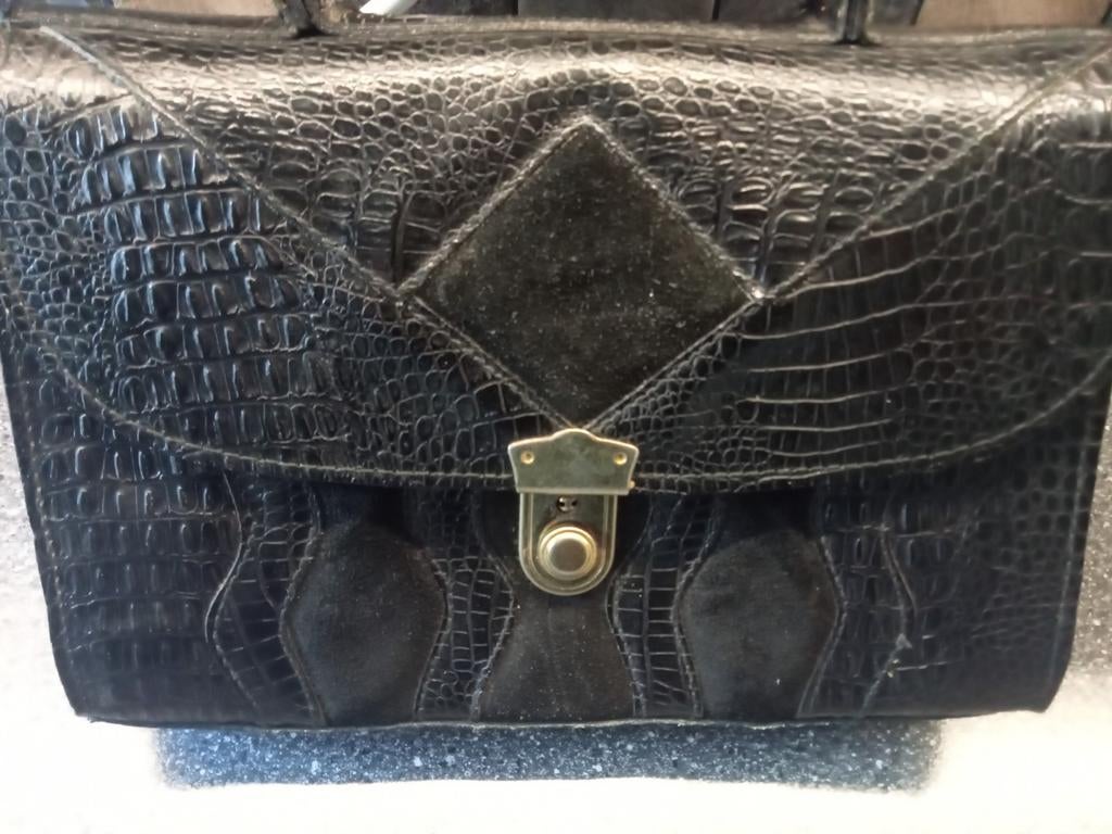 Vintage Dames Tas Leer Kroko Slang Zie Fotos, Ophalen of Verzenden, Gebruikt, Bruin, Handtas