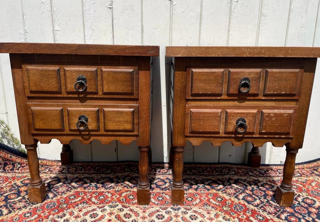 Twee oude nachtkastjes hout kastjes, Antiek en Kunst, Ophalen