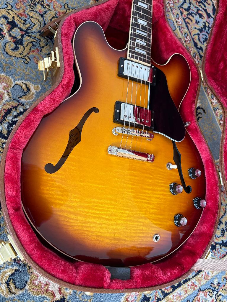 Gibson ES-335 Figured Iced Tea, Ophalen, Zo goed als nieuw, Semi-solid body, Gibson