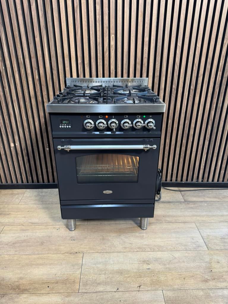 Luxe Antraciet Boretti Fornuis 60 cm (Gratis bezorgen), 5258sh, Zo goed als nieuw, Energieklasse A of zuiniger, Gas