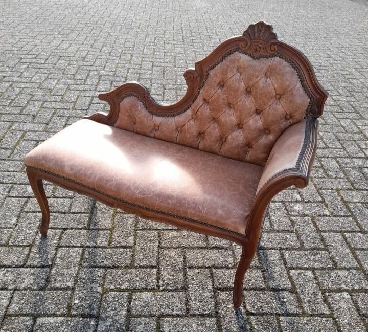 Antiek telefoon bankje  cherstefield model leer, Antiek en Kunst, Ophalen of Verzenden