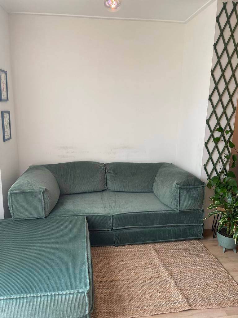 Groene modulaire bank - OMHU stijl, hoezen wasbaar, Auto diversen, Anti-diefstal, Ophalen, Zo goed als nieuw