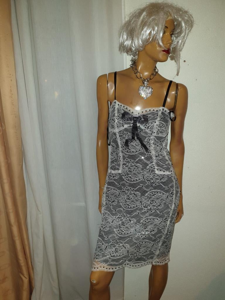 Zwart-witte kanten jurk  spaghettibandjes styles by steps 38, Maat 38/40 (M), Styles by steps, Overige kleuren, Ophalen of Verzenden