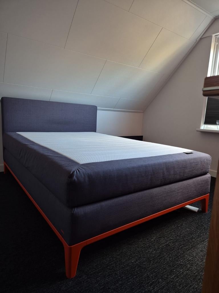 Auping boxspring bed, Huis en Inrichting, Slaapkamer | Boxsprings, Gebruikt, 140 cm, 200 cm, Tweepersoons, Grijs, Ophalen