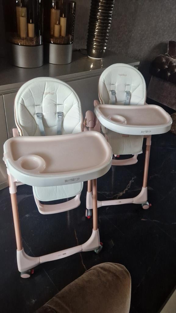 Peg Perego roze/brons/wit eetstoel voor tweeling prinsesjes, Kinderen en Baby's, Ophalen, Gebruikt, Overige typen, Gordel(s)