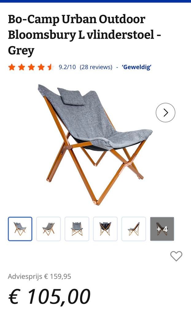 Twee Bo-Camp vlinderstoellen, Ophalen, Zo goed als nieuw, Campingstoel