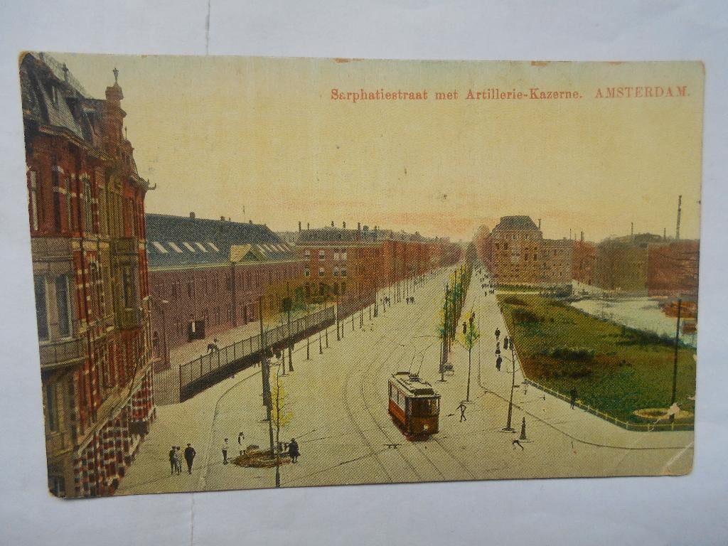 Amsterdam Sarphatiestraat Artillerie Kazerne tramverkeer, Ophalen of Verzenden, Voor 1920, Gelopen, Noord-Holland