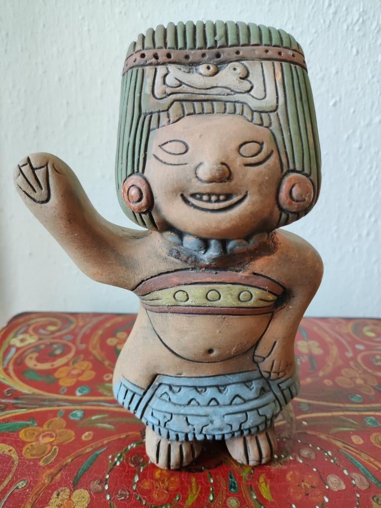 Prachtig gekleurd Mexicaans terracotta beeld, Verzenden