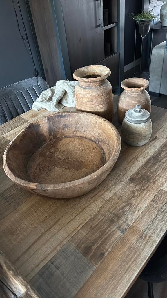 Houten bak en Nepaleense potten, Ophalen of Verzenden, Zo goed als nieuw