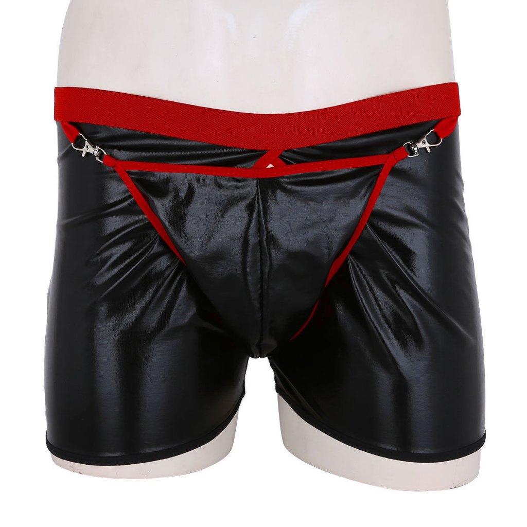 Zwarte leren chaps boxer / slip gay open leer wetlook sexy, Verzenden, Zwart, Slip