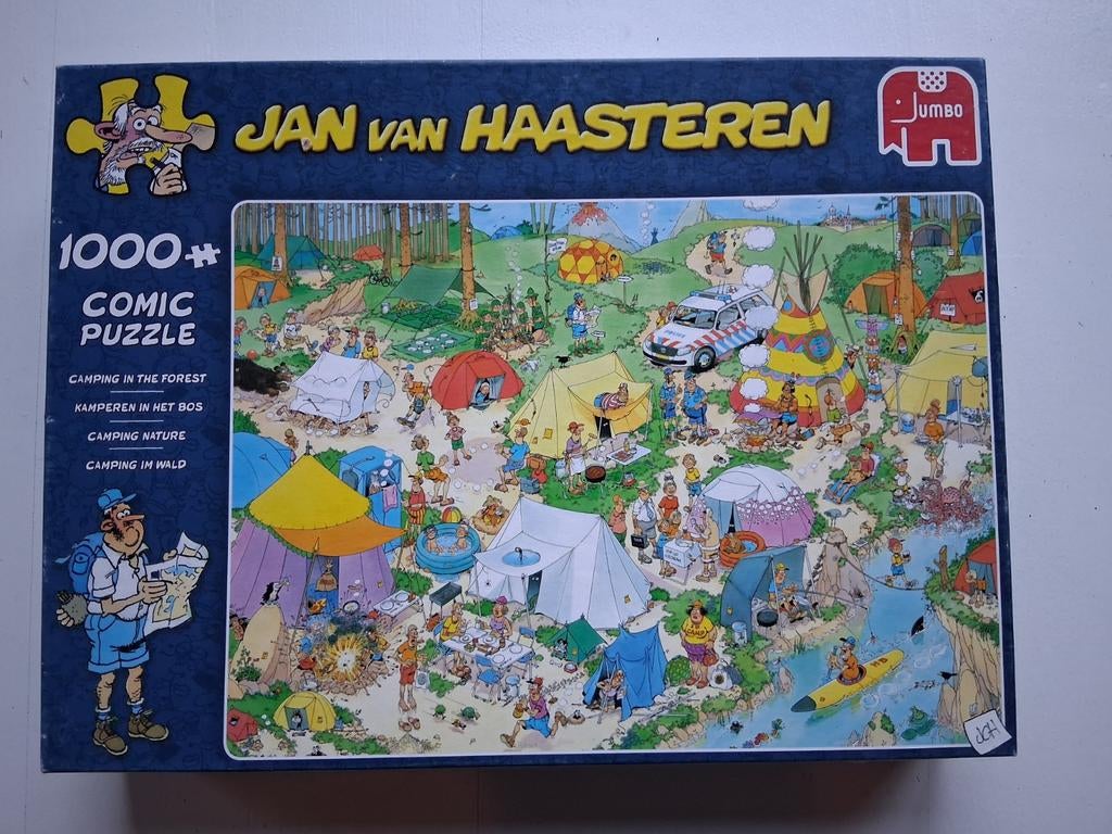 Jan van Haasteren,  kamperen in het bos, 1000 stukjes, Ophalen of Verzenden, 500 t/m 1500 stukjes, Zo goed als nieuw