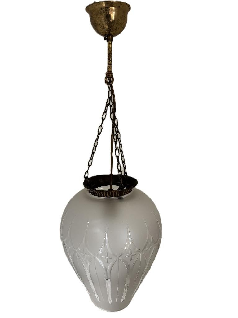 Art Nouveau hanglamp met glazen kap., Antiek en Kunst, Antiek | Lampen, Ophalen of Verzenden