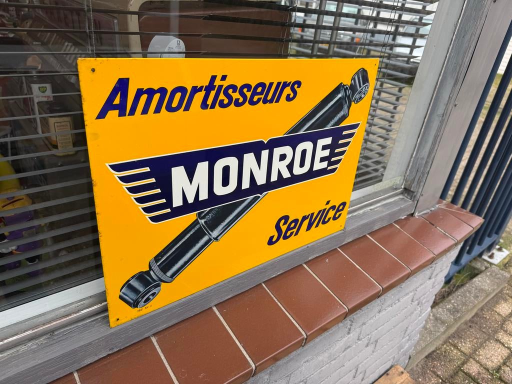Vintage Monroe Schokdempers Reclamebord, Ophalen, Reclamebord, Gebruikt, .
