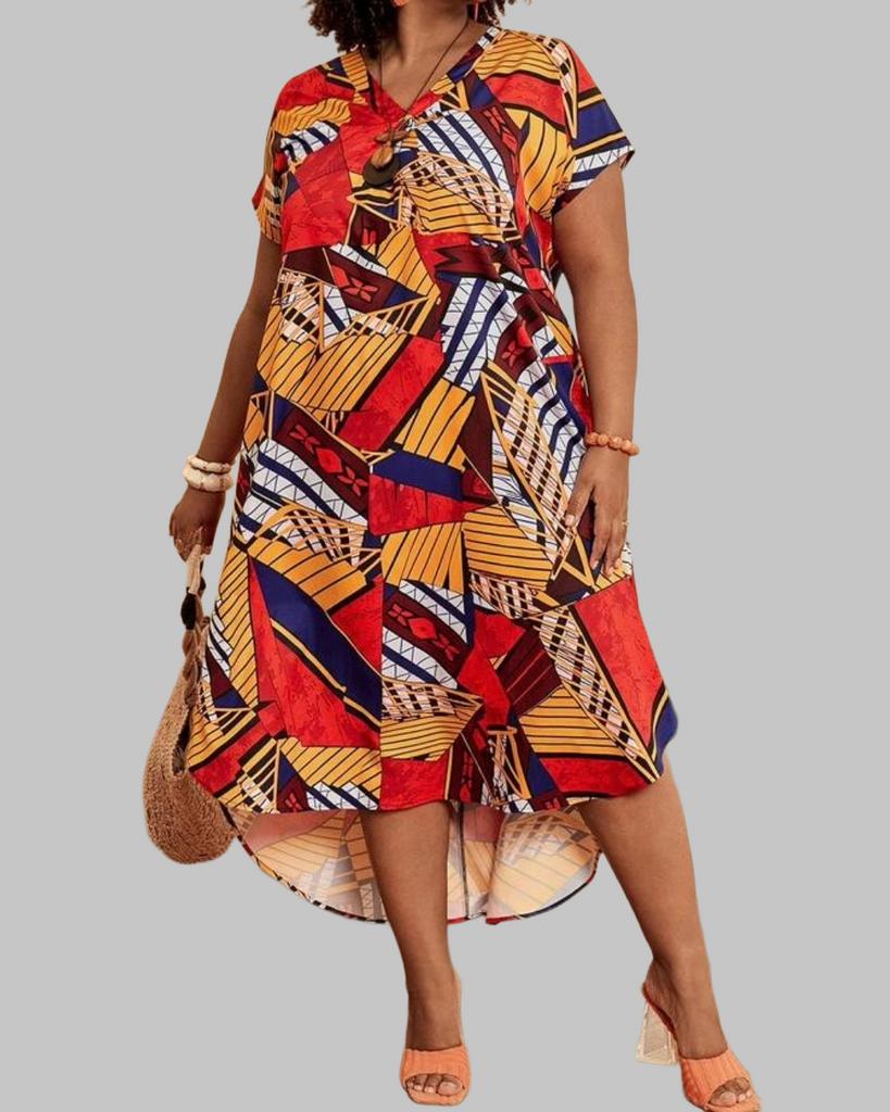 Zomerse Jurk met Geometrische Print (46-54), Verzenden, Nieuw, Rood, Jurk