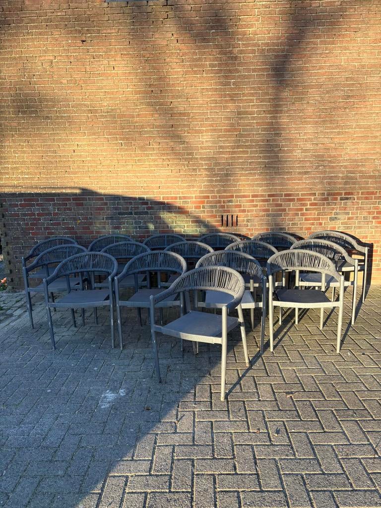 Partij van 16 stapelbare terrasstoelen, Ophalen of Verzenden, Gebruikt, Kunststof, Stapelbaar