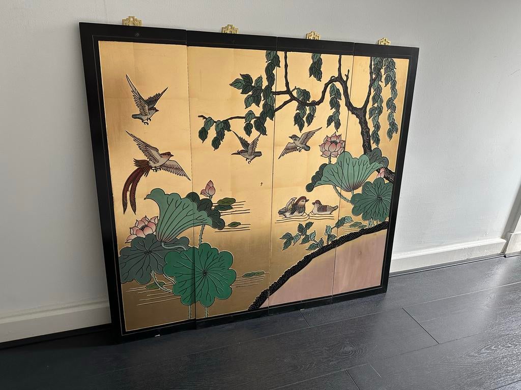 Vintage handbeschilderd 4-luik, Ophalen of Verzenden