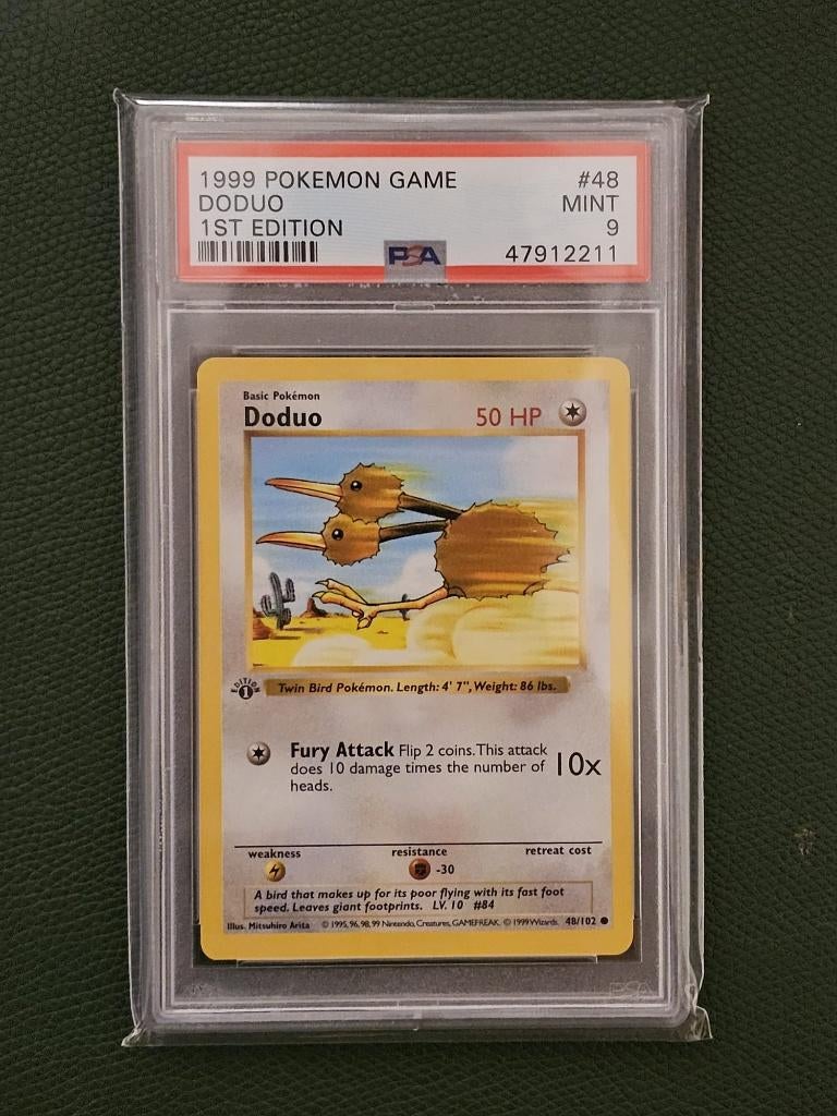 1999, 1st edition base set, Pokémon, Doduo #48 , PSA 9, Ophalen of Verzenden, Zo goed als nieuw, Losse kaart