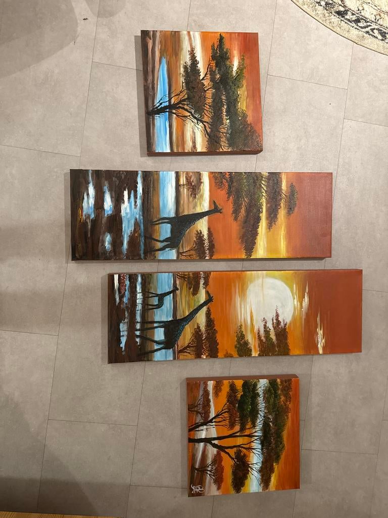 Schilderij in delen, Afrikaanse savanne met giraffen, Antiek en Kunst, Ophalen