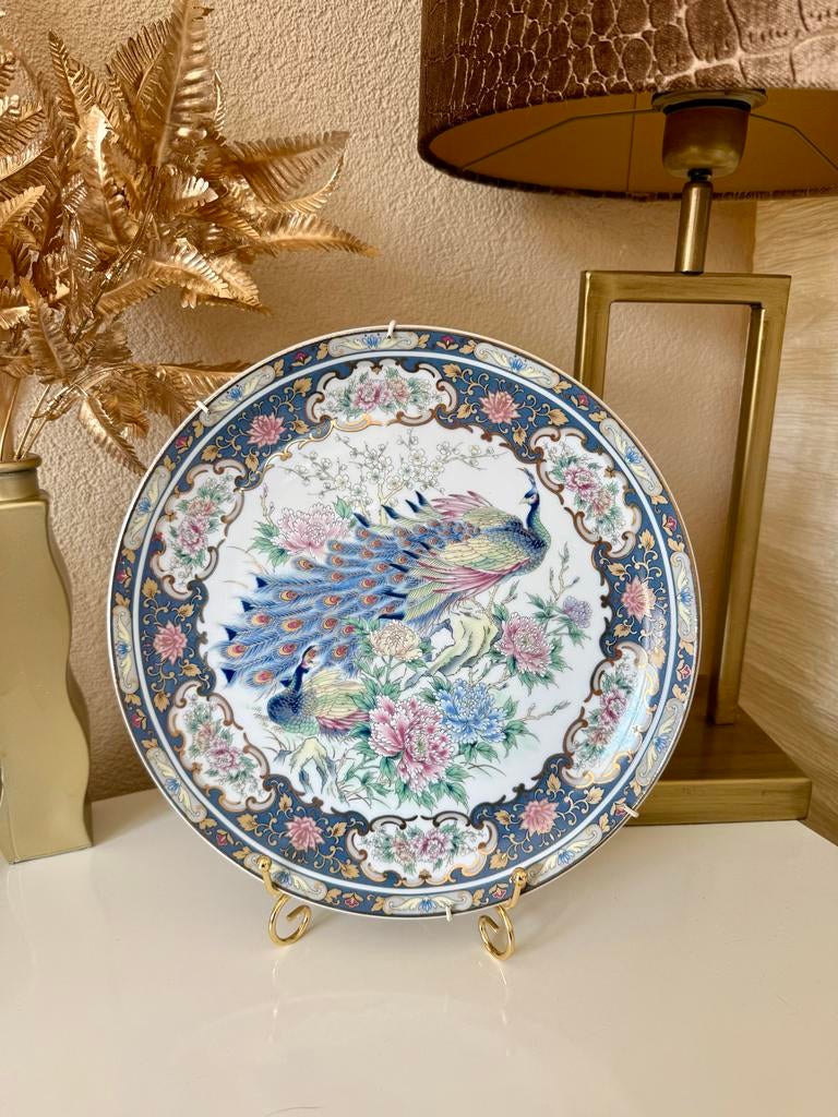 Vintage VAGA International Sierbord met Pauwen en Bloemen, Antiek en Kunst, Antiek | Wandborden en Tegels, Ophalen of Verzenden