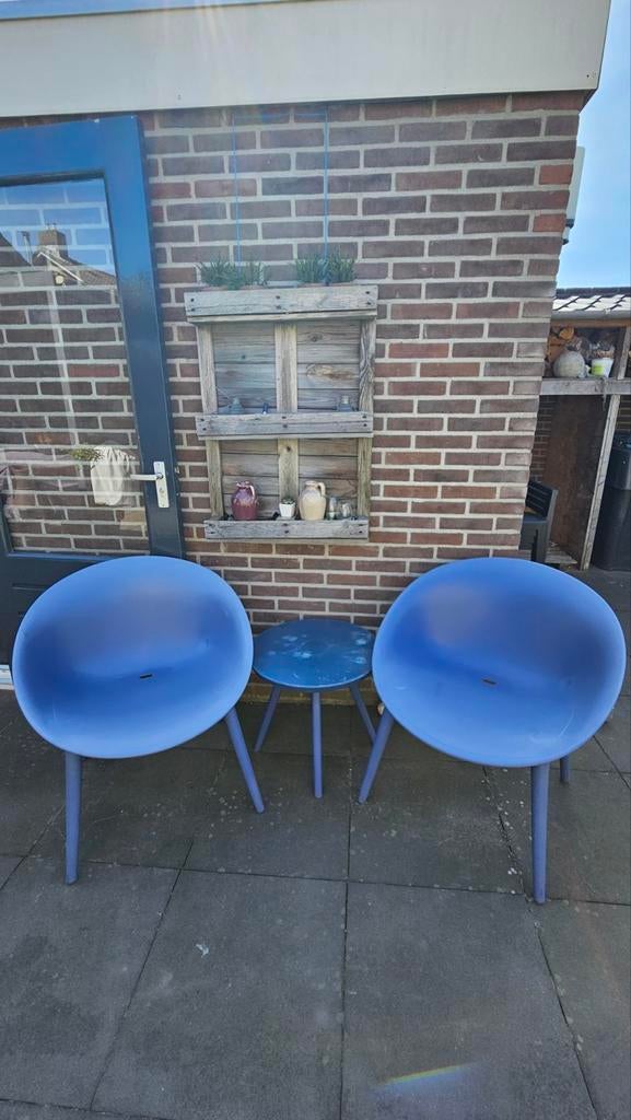 Set van 2 stoelen en tafeltje, Kunststof, Gebruikt, Tuinset, Ophalen