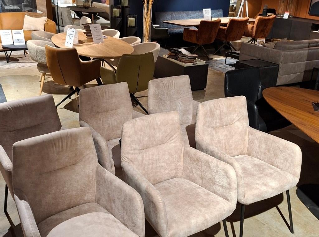 Set van 6 Velia stoelen He Design nu voor €1499,-, Ophalen, Nieuw, Leer, Vijf, Zes of meer stoelen