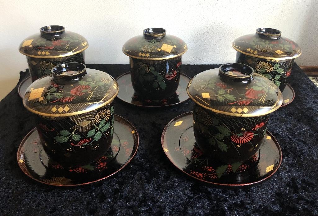 5 x japanse lakwerk beker of kom – antiek / vintage, Ophalen of Verzenden