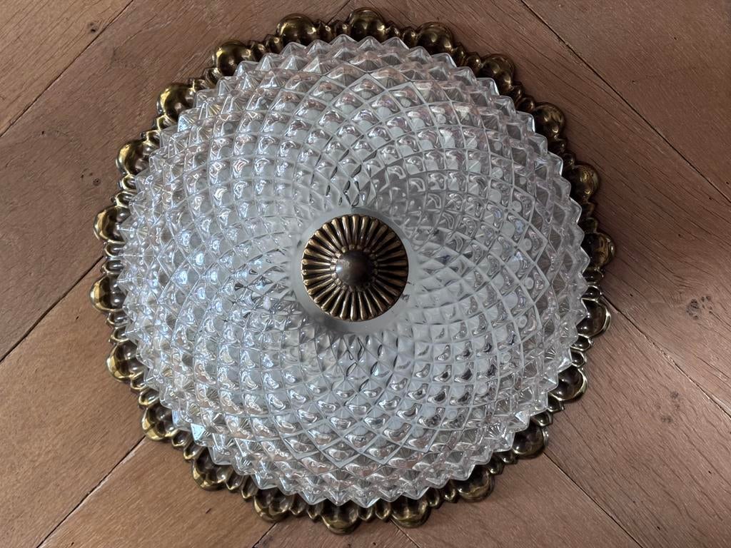 Vintage, Hollywood Regency Sciolari plafonnière plafondlamp, Ophalen of Verzenden, Zo goed als nieuw, Glas, Art deco