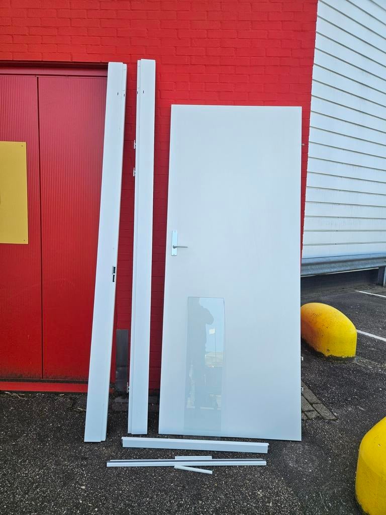 Opdekdeur met bovenlicht en kozijn, rechtsdraaiend 231,5x93, Gebruikt, 80 tot 100 cm, 215 cm of meer, Binnendeur