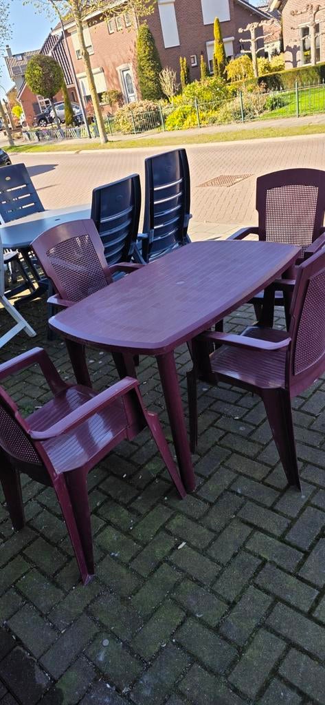 Kunststof tuinset - tafel met 4 stoelen, Tuin en Terras, Ophalen, Gebruikt, Kunststof