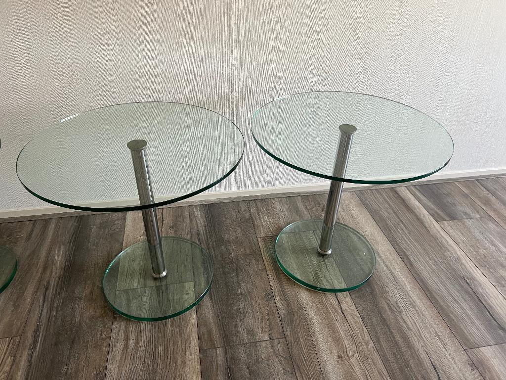 Glazen bijzettafeltje, Minder dan 55 cm, Gebruikt, Rond, Glas