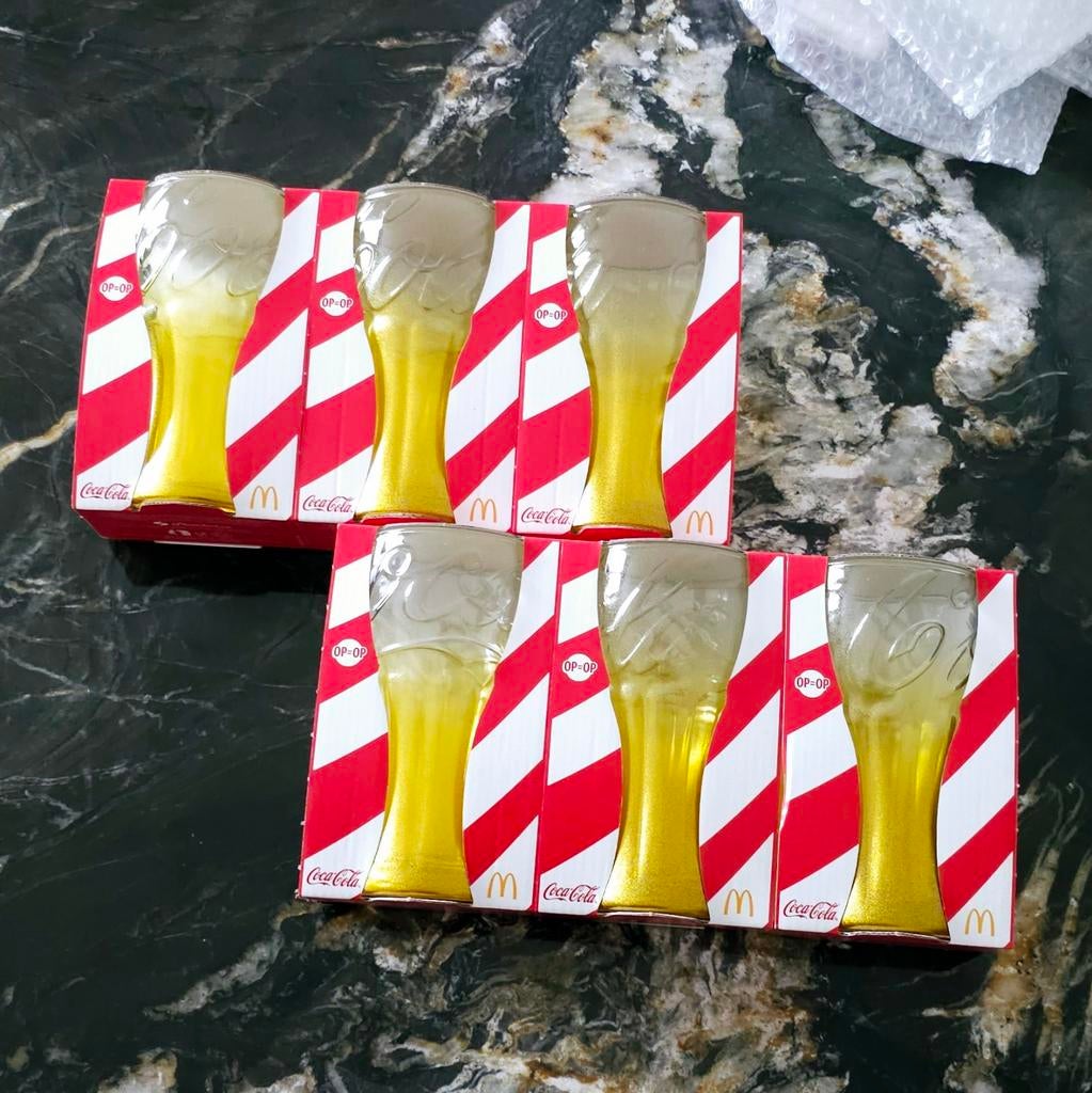6x Coca Cola glas McDonalds Mc Donalds glazen goud 2024, Verzamelen, Ophalen of Verzenden