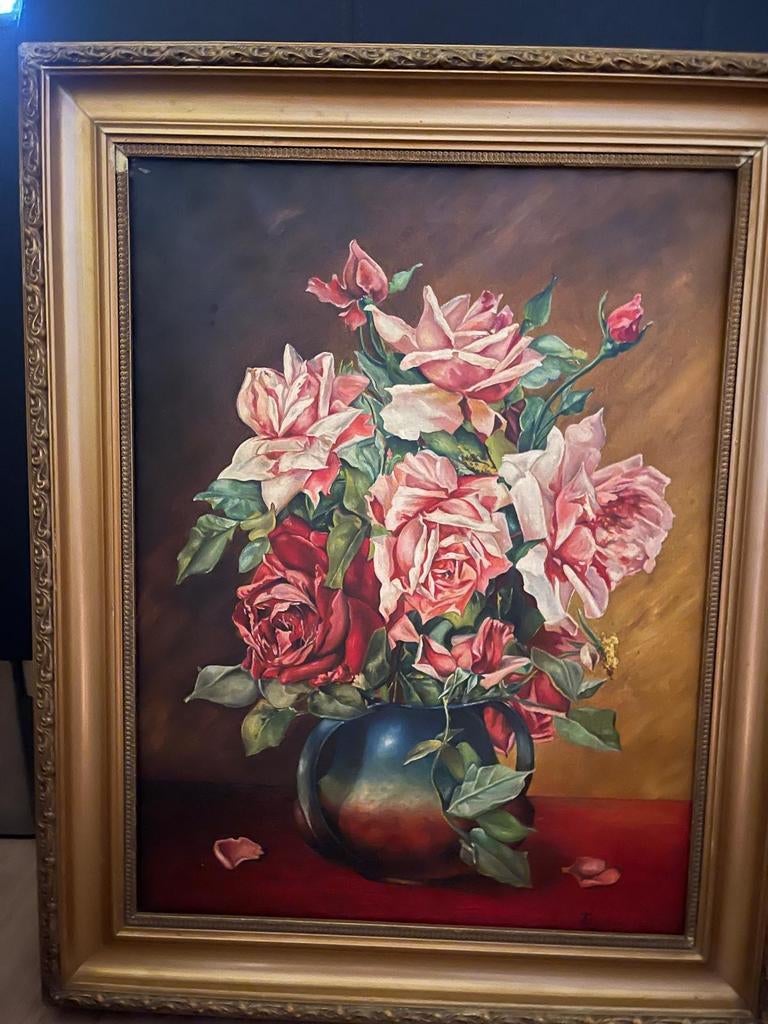 Te koop schilderij, vaas met bloemen., Antiek en Kunst, Ophalen of Verzenden