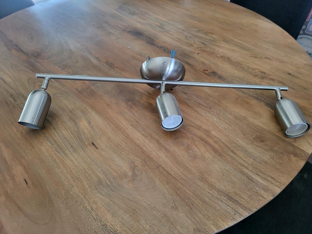 Spotlight met 3 lampen, geborsteld metaal, Ophalen, Gebruikt, Metaal of Aluminium, Modern