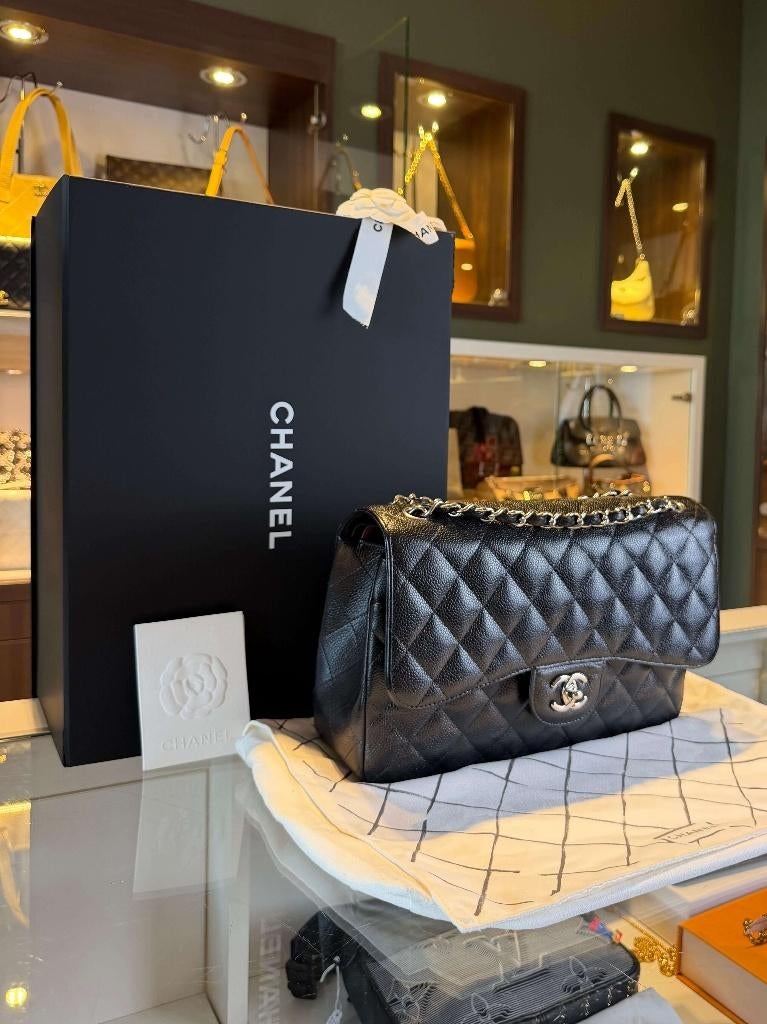 Chanel Classic Jumbo Double Flap Bag (Caviar), Ophalen, Zo goed als nieuw, Zwart, Schoudertasje