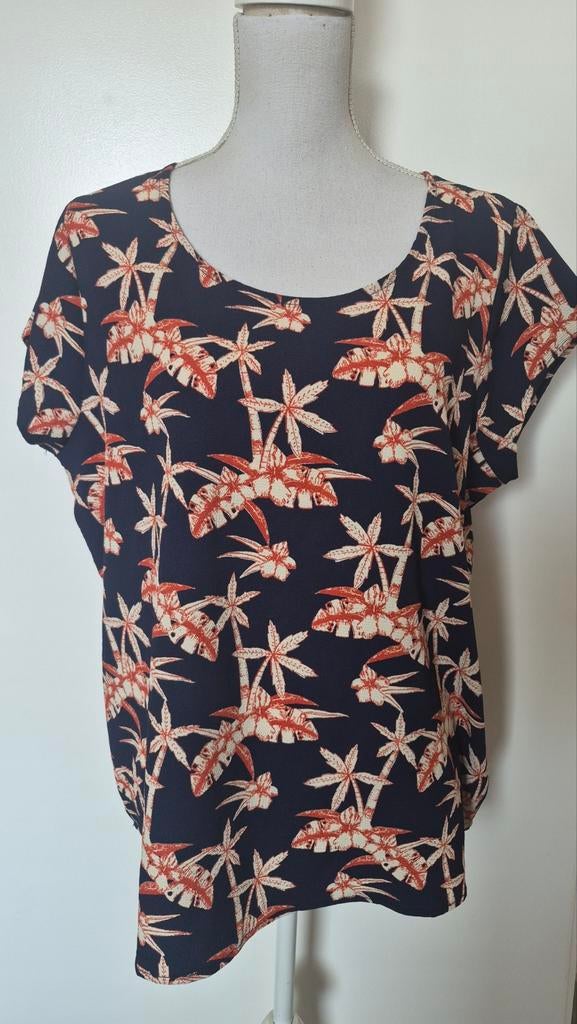 Zeeman top met palmboomprint - Maat 44, Kleding | Dames, Blauw, Zeeman, Maat 42/44 (L), Ophalen of Verzenden