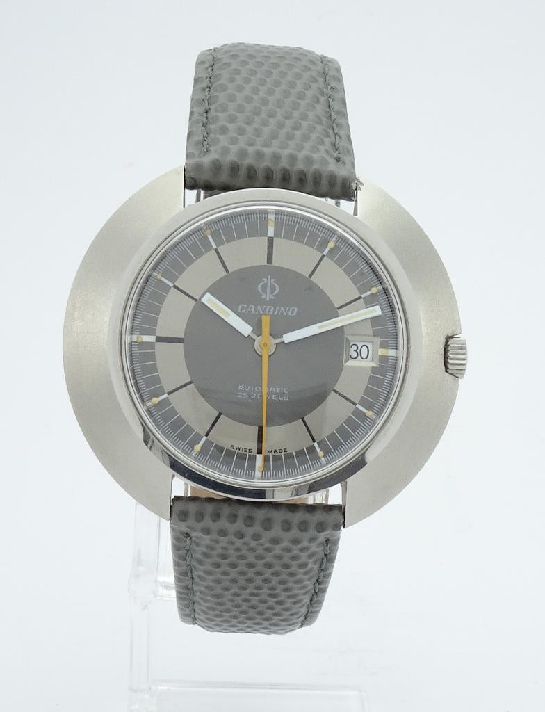 Candino titanium heren auto date jaren ‘70, Overige materialen, Leer, Polshorloge, Zo goed als nieuw