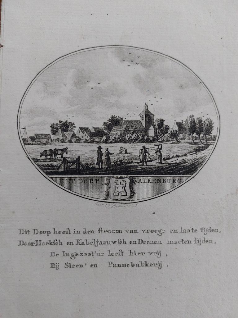 37 / Valkenburg Gravure 18de eeuw van Ollefen en Bakker, Antiek en Kunst, Kunst | Etsen en Gravures, Ophalen of Verzenden