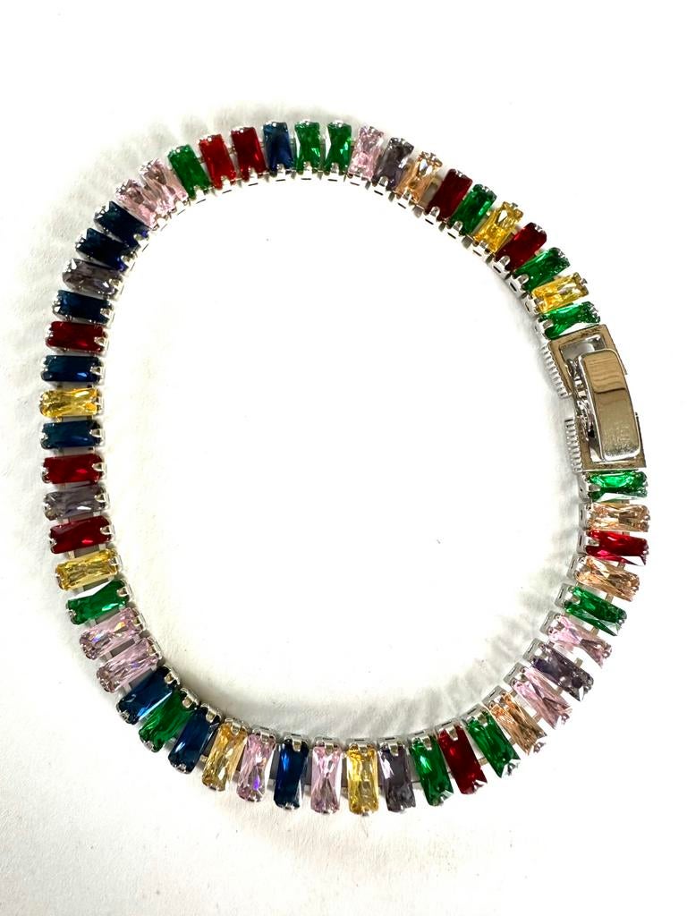 Leuk multicolor glassteentjes armband “Geen zilver”, Verzenden, Zo goed als nieuw, Zilver, Staal