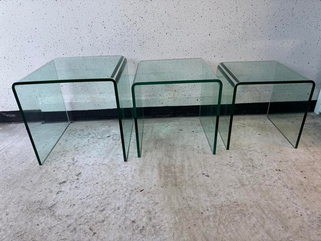 Set van 3 zware vintage glazen salon tafels, Ophalen