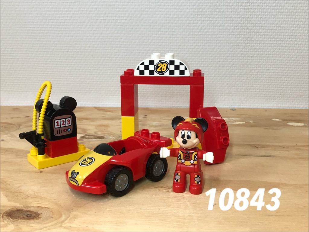 Duplo Mickey’s raceauto 10843 (compleet) 1, Ophalen of Verzenden, Zo goed als nieuw, Complete set, Duplo